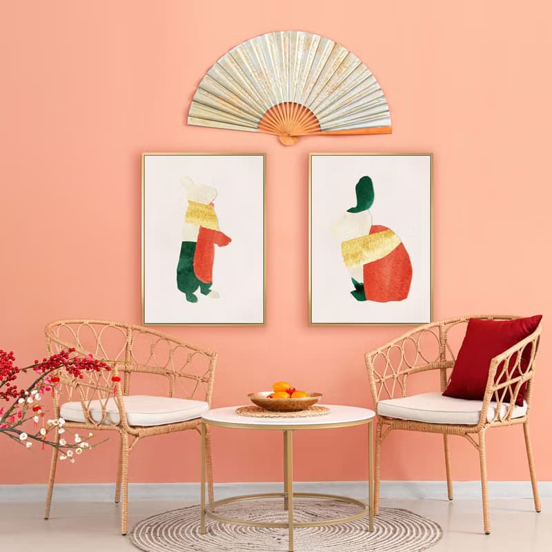 福兔迎門II - 新年兔子喜氣插畫掛畫/兒童房掛畫/玄關擺設/送禮