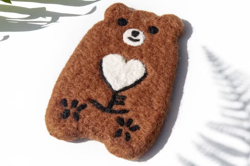 情人節禮物 聖誕交換禮物 森林系羊毛氈杯墊 動物杯墊-棕熊吸水墊