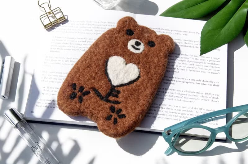 情人節禮物 聖誕交換禮物 森林系羊毛氈杯墊 動物杯墊-棕熊吸水墊