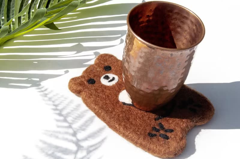 情人節禮物 聖誕交換禮物 森林系羊毛氈杯墊 動物杯墊-棕熊吸水墊