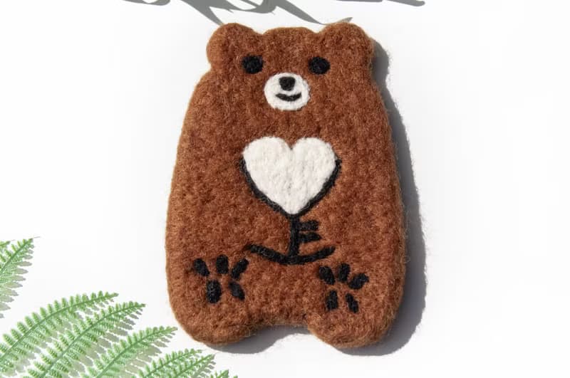 情人節禮物 聖誕交換禮物 森林系羊毛氈杯墊 動物杯墊-棕熊吸水墊