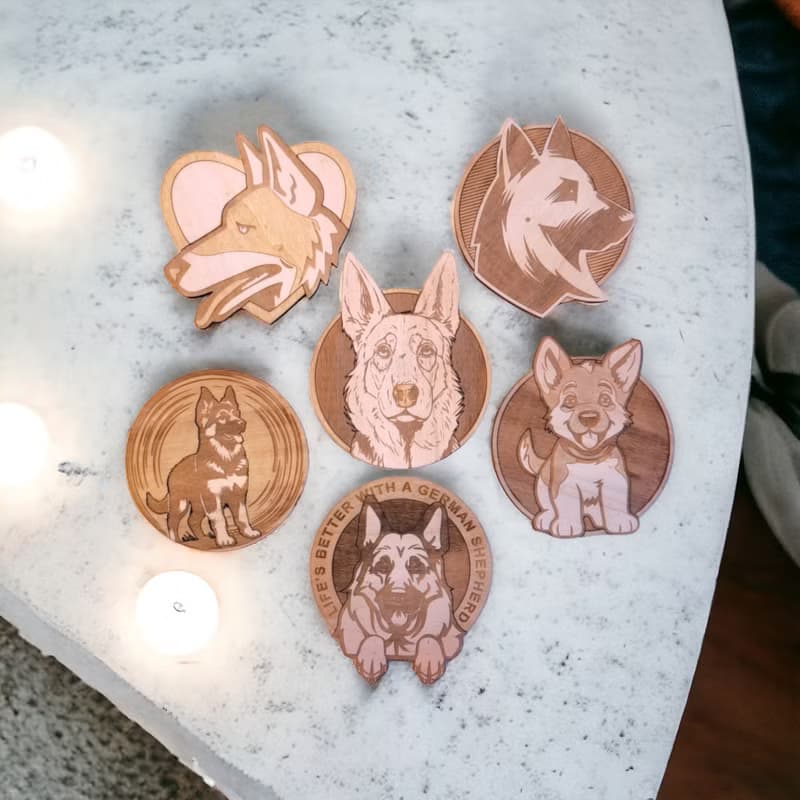 German Shepherd Wooden Coaster Set – Iconic Designs Wooden Drink Coasters