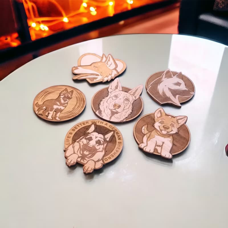 German Shepherd Wooden Coaster Set – Iconic Designs Wooden Drink Coasters