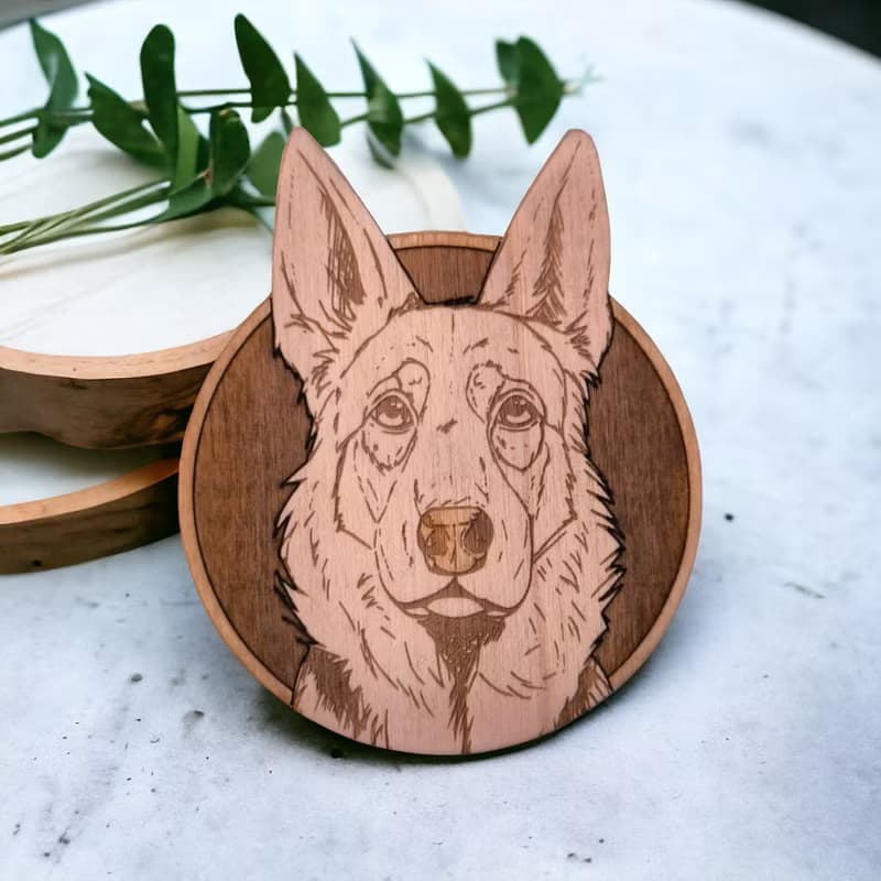 German Shepherd Wooden Coaster Set – Iconic Designs Wooden Drink Coasters