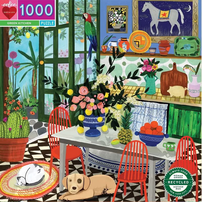 eeBoo 1000片拼圖- 綠色系廚房Green Kitchen 1000 Piece Puzzle