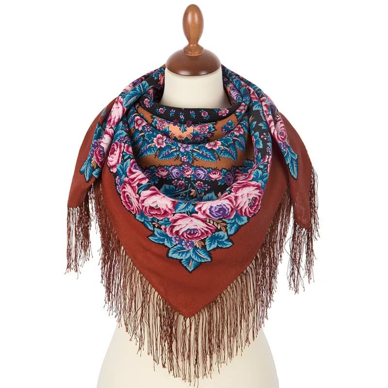 Authentic Pavlovo Posad Russian Shawl Scarf Soft 100% Wool 89x89 cm 1837-16