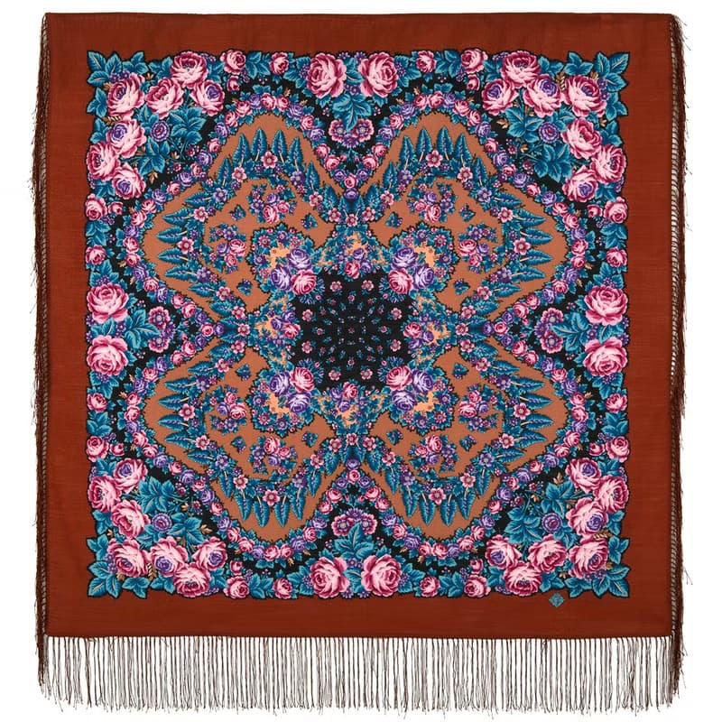 Authentic Pavlovo Posad Russian Shawl Scarf Soft 100% Wool 89x89 cm 1837-16