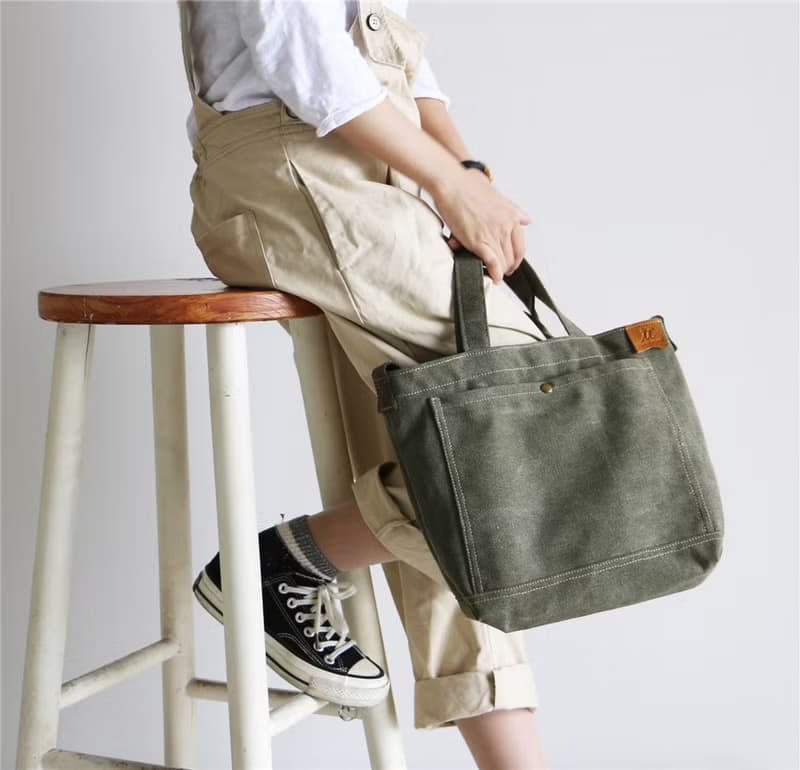 Mingen Handiwork夏季簡約小清新軍綠帆布袋男女布袋BB18001綠色
