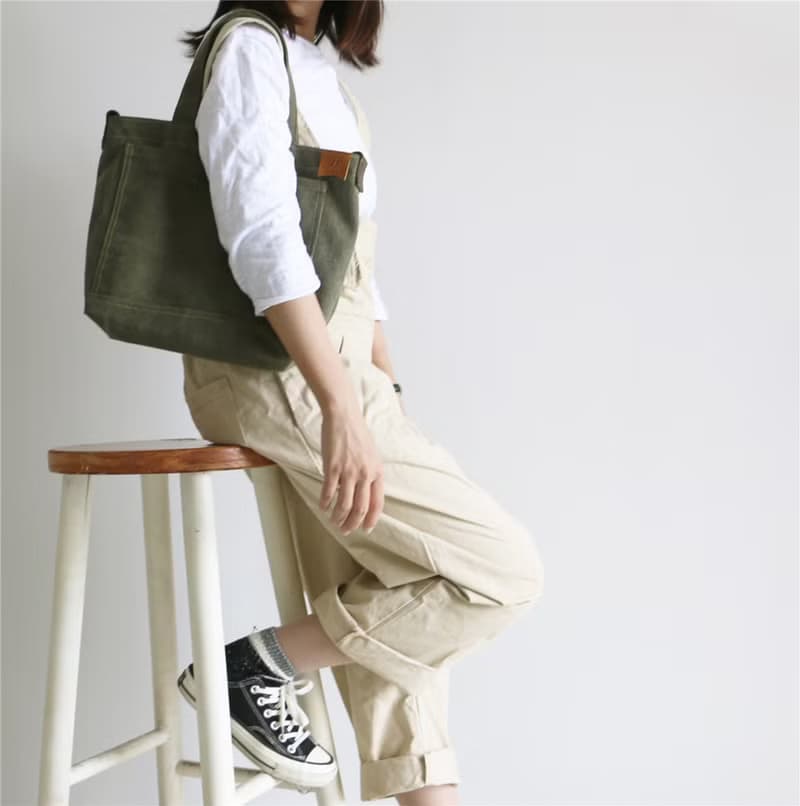 Mingen Handiwork夏季簡約小清新軍綠帆布袋男女布袋BB18001綠色