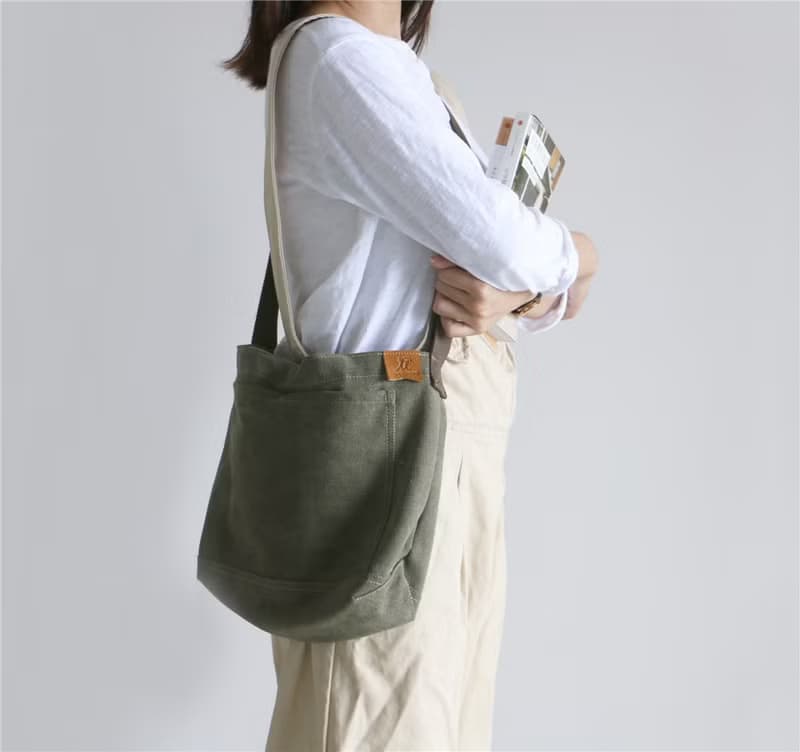 Mingen Handiwork夏季簡約小清新軍綠帆布袋男女布袋BB18001綠色