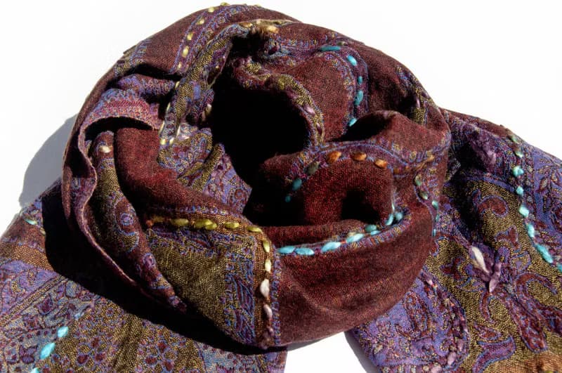 喀什米爾Cashmere/水煮羊毛披肩/針織圍巾/刺繡圍巾/羊絨披巾-花