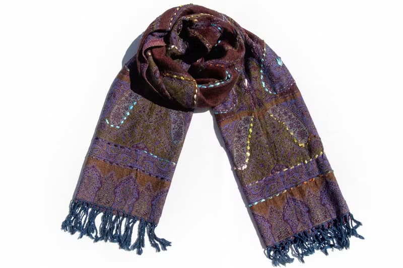 喀什米爾Cashmere/水煮羊毛披肩/針織圍巾/刺繡圍巾/羊絨披巾-花