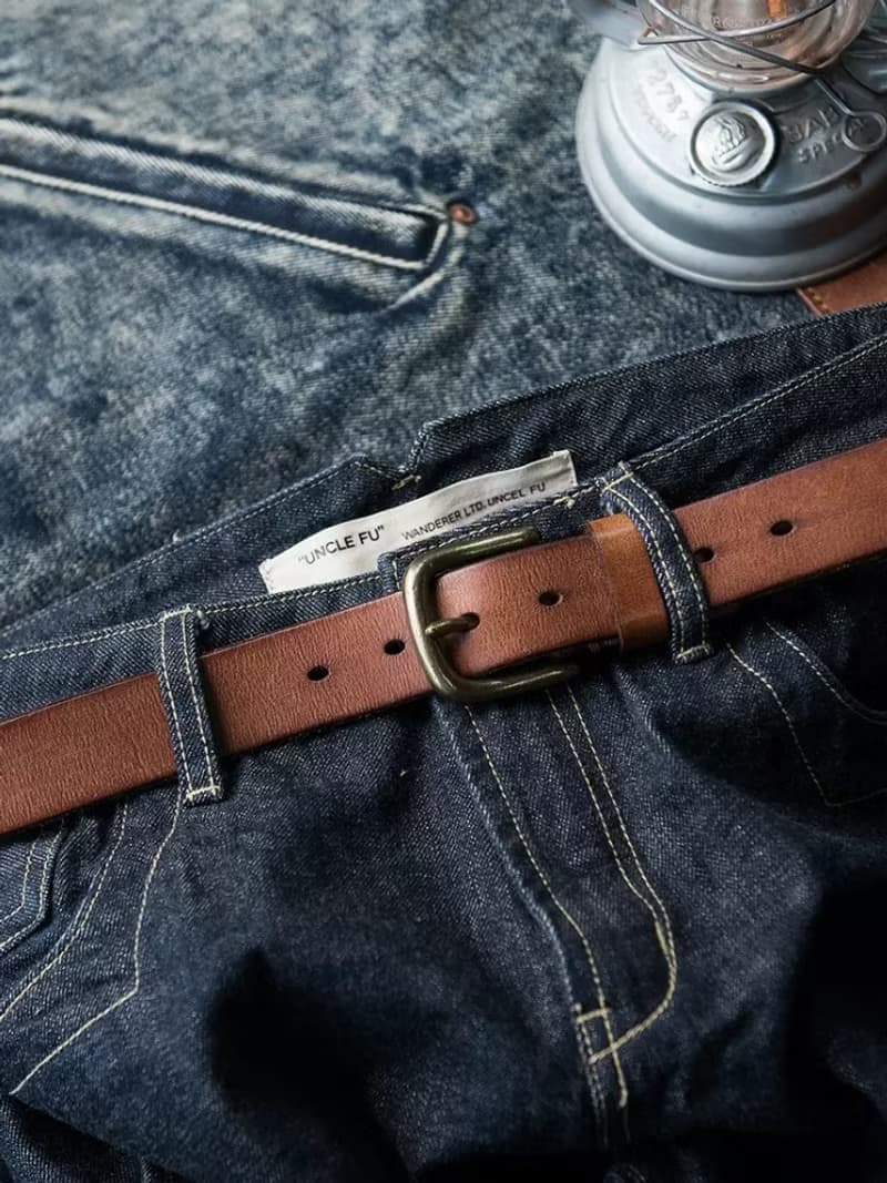 3.3cm寬 復古植鞣牛皮腰帶 男士皮帶 黃銅扣頭