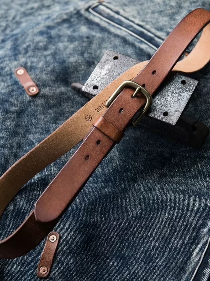 3.3cm寬 復古植鞣牛皮腰帶 男士皮帶 黃銅扣頭