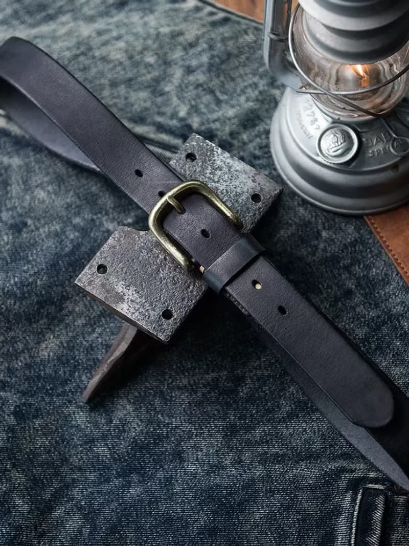 3.3cm寬 復古植鞣牛皮腰帶 男士皮帶 黃銅扣頭