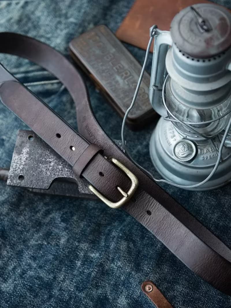 3.3cm寬 復古植鞣牛皮腰帶 男士皮帶 黃銅扣頭