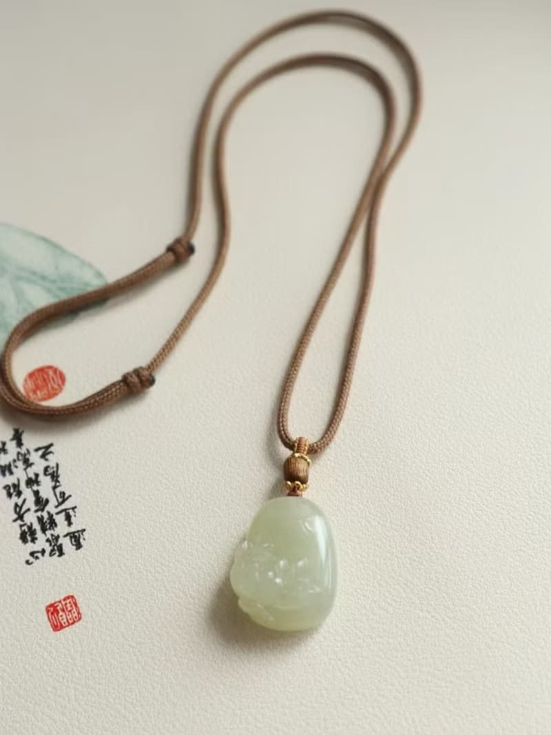 天然和田玉雕花無事牌吊墜 冰底晴水料精工雕琢顏色均勻 七夕禮物