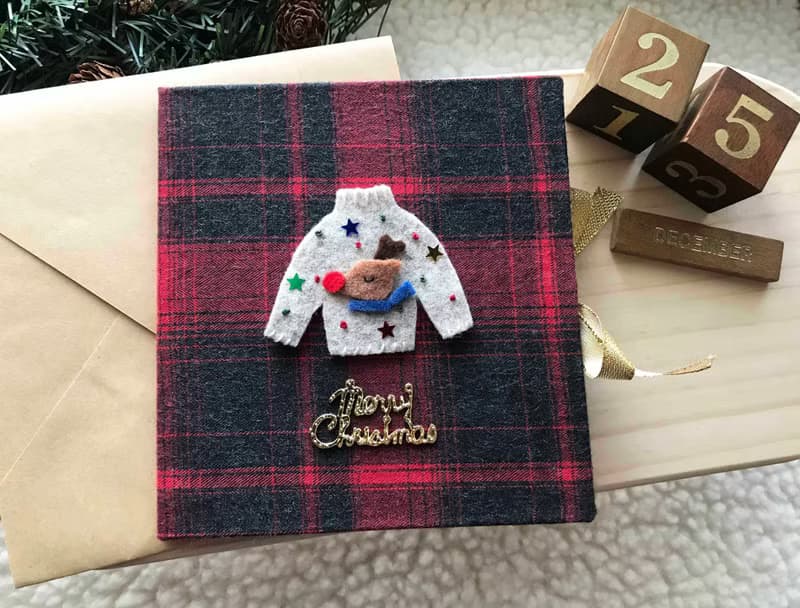 麋鹿小毛衣  手工卡片 聖誕卡 Handmade Xmas card 紅色