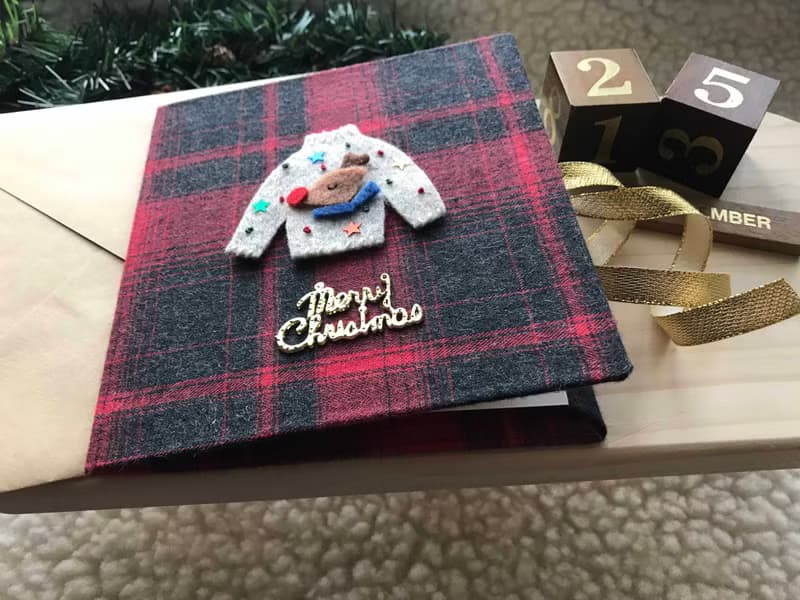 麋鹿小毛衣  手工卡片 聖誕卡 Handmade Xmas card 紅色