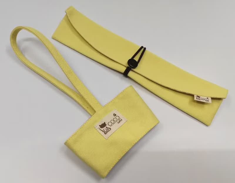 環保筷袋杯套組~手提式飲料杯套 餐具組收納袋 筷套(黃色)F08-005