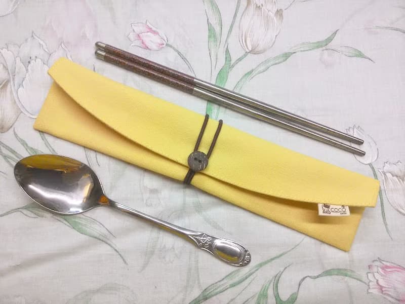 環保筷袋杯套組~手提式飲料杯套 餐具組收納袋 筷套(黃色)F08-005