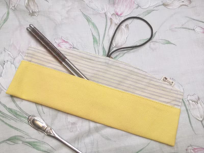 環保筷袋杯套組~手提式飲料杯套 餐具組收納袋 筷套(黃色)F08-005