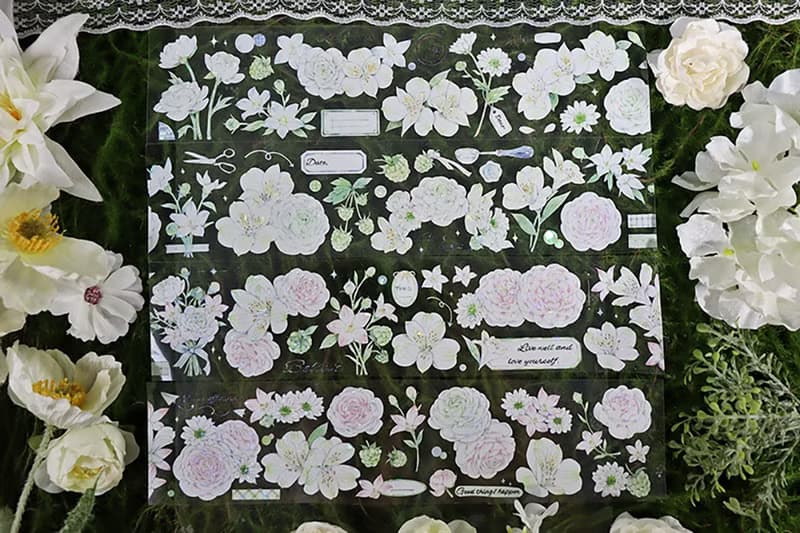 OKMT新七天原創流麻咕卡貼紙PET手帳手賬膠帶貝殼光工藝 戀語花束