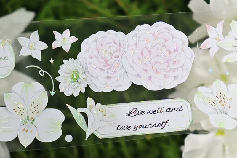 OKMT新七天原創流麻咕卡貼紙PET手帳手賬膠帶貝殼光工藝 戀語花束