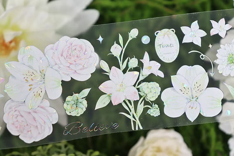 OKMT新七天原創流麻咕卡貼紙PET手帳手賬膠帶貝殼光工藝 戀語花束