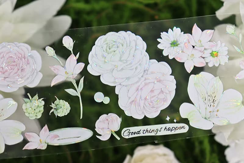 OKMT新七天原創流麻咕卡貼紙PET手帳手賬膠帶貝殼光工藝 戀語花束