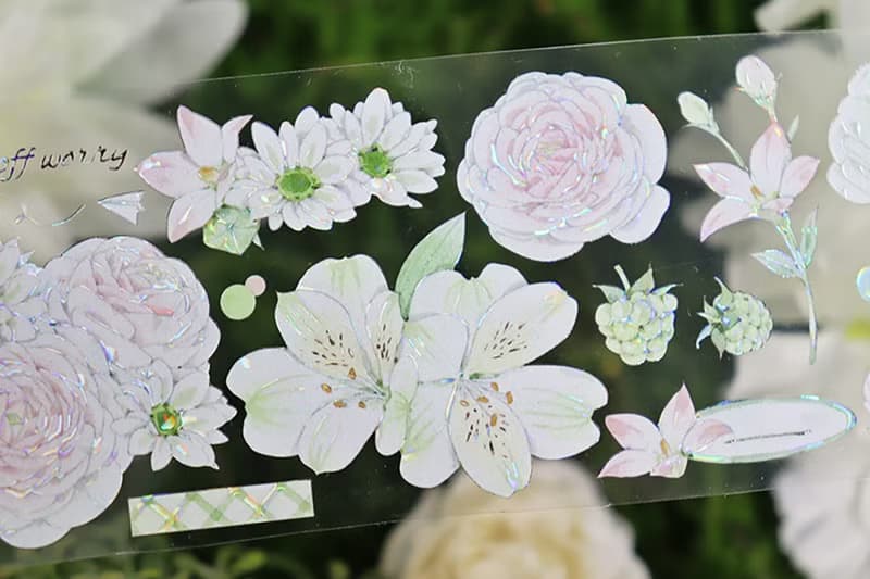 OKMT新七天原創流麻咕卡貼紙PET手帳手賬膠帶貝殼光工藝 戀語花束