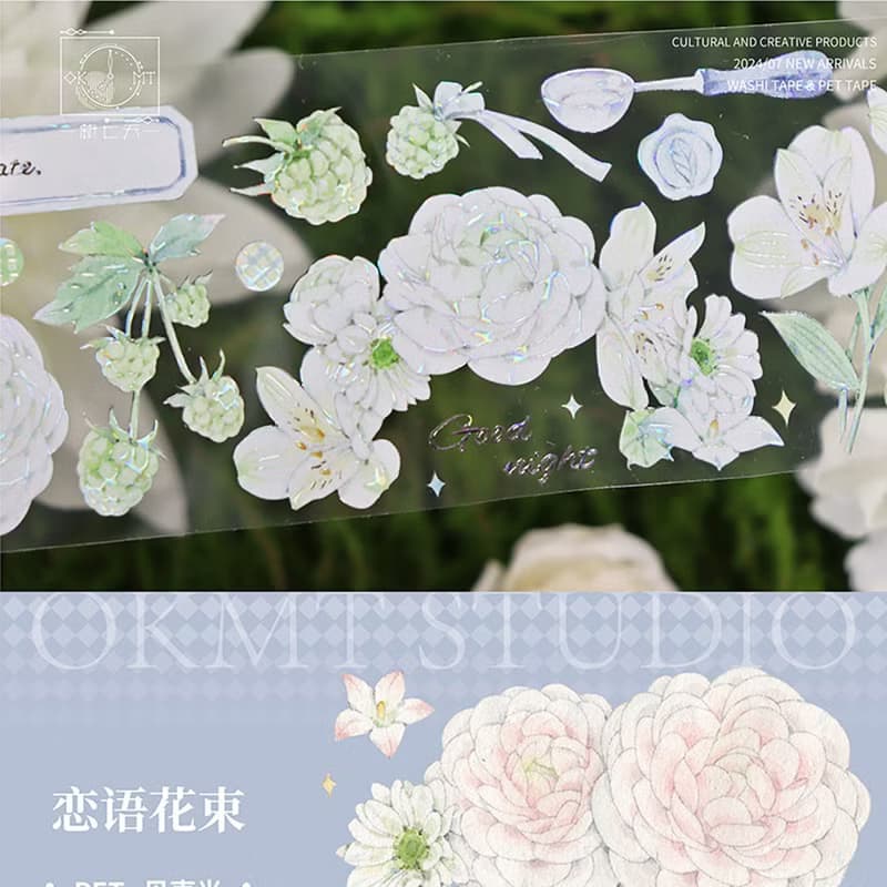 OKMT新七天原創流麻咕卡貼紙PET手帳手賬膠帶貝殼光工藝 戀語花束