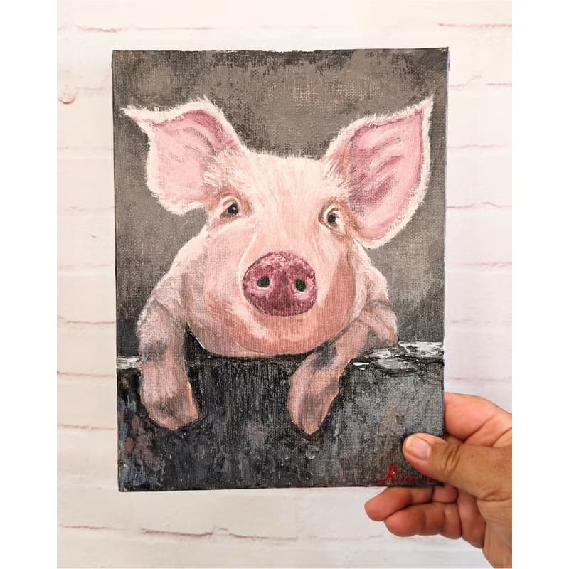 豬肖像動物繪畫原創藝術獨特的牆壁裝飾由 RinaArtSK 製作