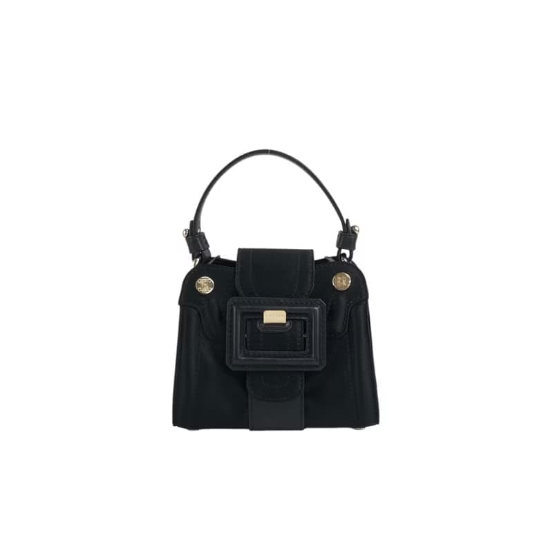 【 日本直送　名牌中古包 】CELINE セリーヌ ハンドバッグ ブラック ブラゾン フロントバックル サテン ミニバッグ vintage  wdsxbc
