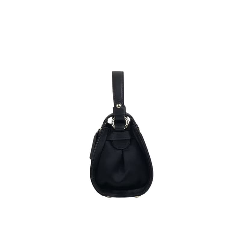 【 日本直送　名牌中古包 】CELINE セリーヌ ハンドバッグ ブラック ブラゾン フロントバックル サテン ミニバッグ vintage  wdsxbc