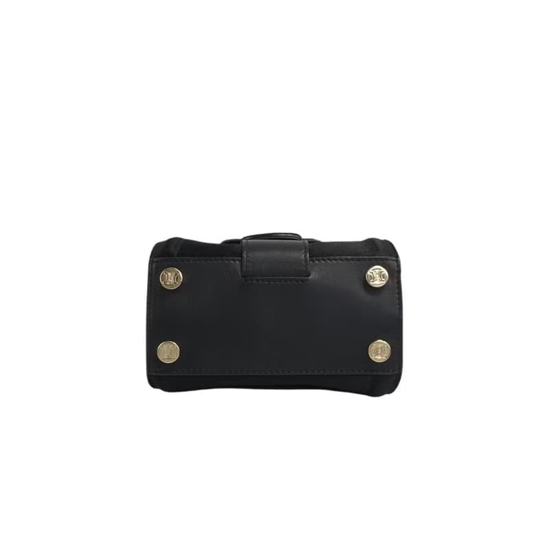 【 日本直送　名牌中古包 】CELINE セリーヌ ハンドバッグ ブラック ブラゾン フロントバックル サテン ミニバッグ vintage  wdsxbc