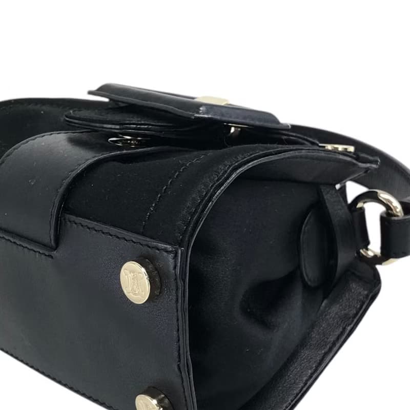 【 日本直送　名牌中古包 】CELINE セリーヌ ハンドバッグ ブラック ブラゾン フロントバックル サテン ミニバッグ vintage  wdsxbc