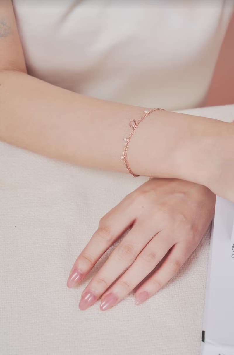 粉水晶手鍊/玫瑰金/珍珠/粉晶/輕珠寶
