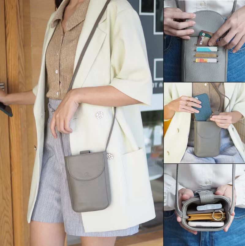 Toast (Taupe) : Leather bag, Cross-body bag, Phone Bag, Mini Bag, grey