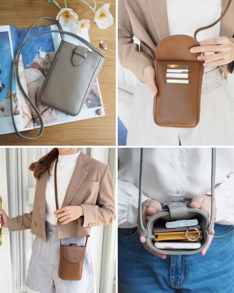 Toast (Taupe) : Leather bag, Cross-body bag, Phone Bag, Mini Bag, grey