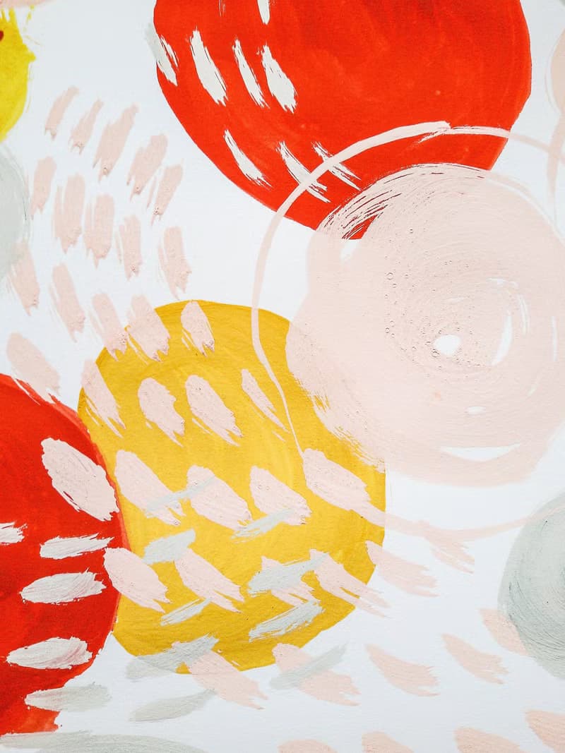 Red yellow pink gray blushes abstract wall art original painting gouache artwork