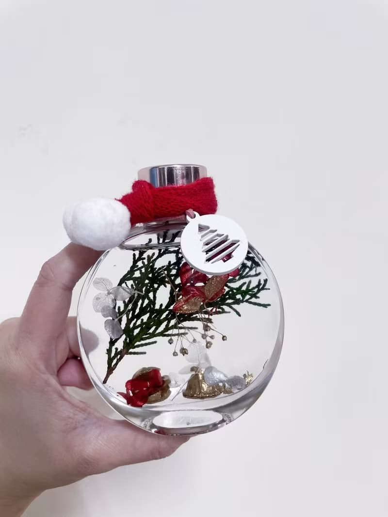 聖誕節禮物/交換禮物/浮游花夜燈/聖誕花語 /紅色繡球花松葉