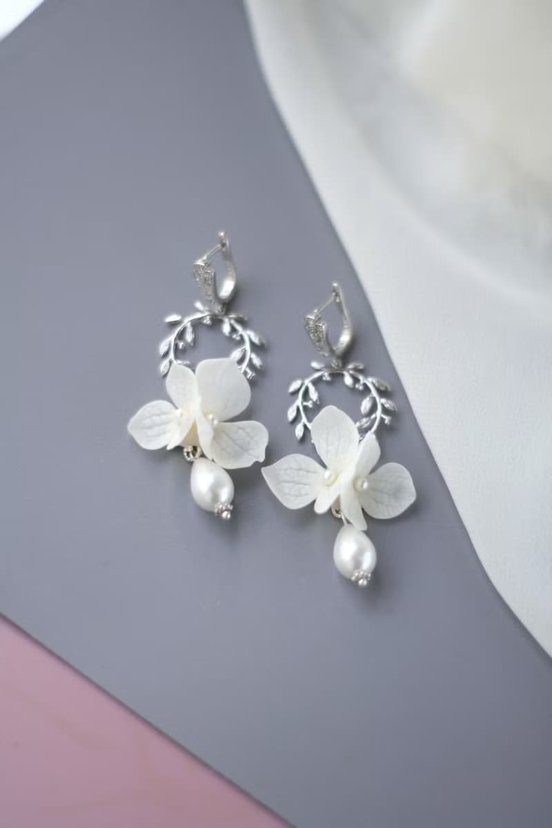 Pearl Flower Bridal Earring Hydrangea Clip-on Sterling Silver