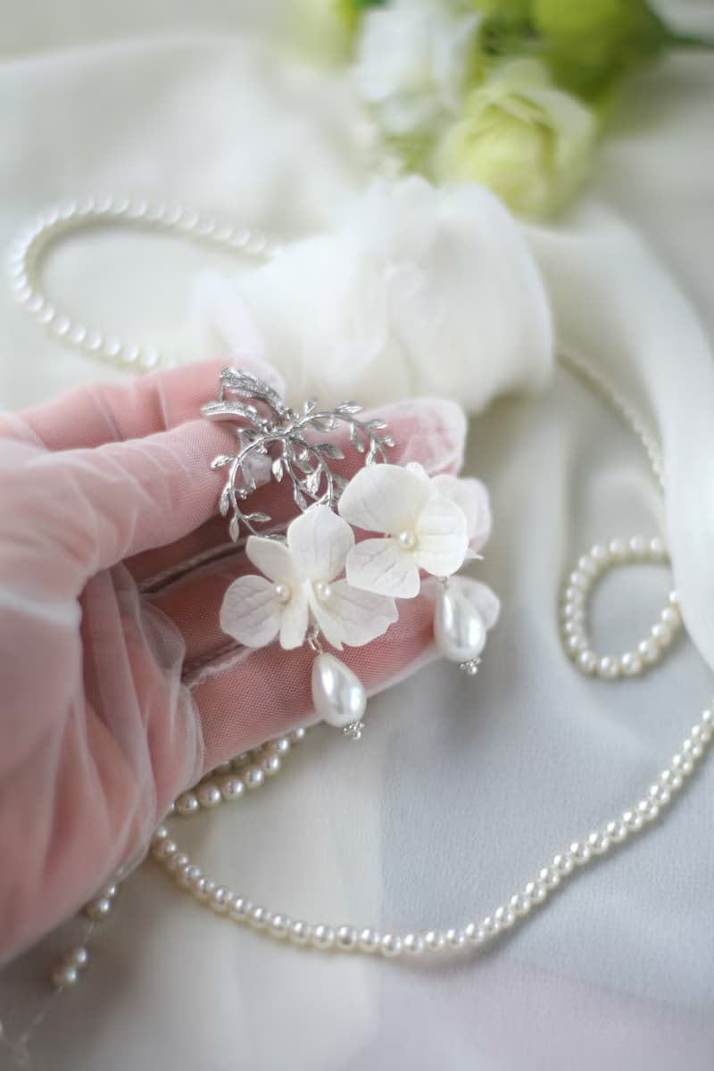 Pearl Flower Bridal Earring Hydrangea Clip-on Sterling Silver