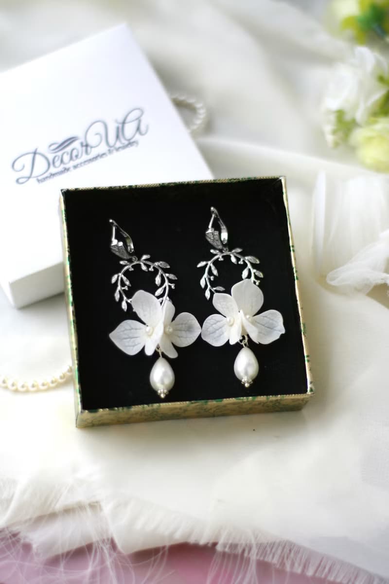 Pearl Flower Bridal Earring Hydrangea Clip-on Sterling Silver