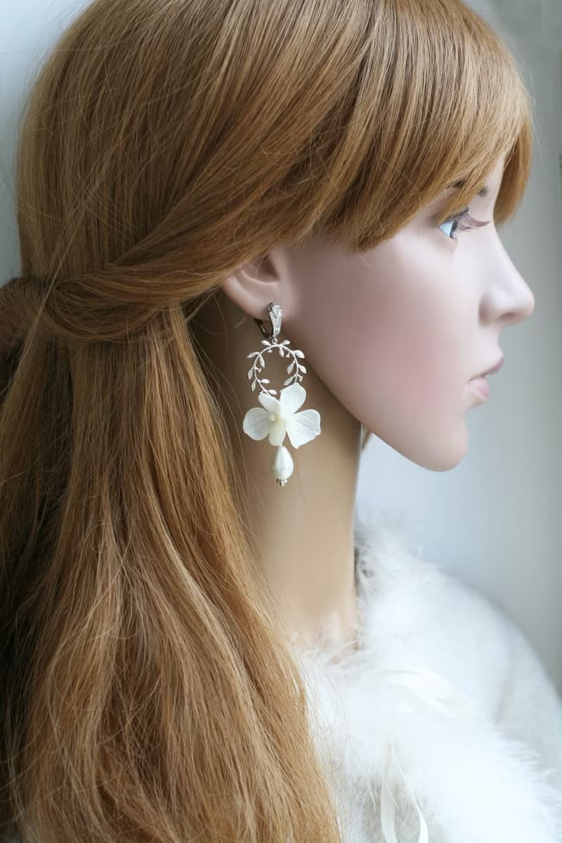 Pearl Flower Bridal Earring Hydrangea Clip-on Sterling Silver