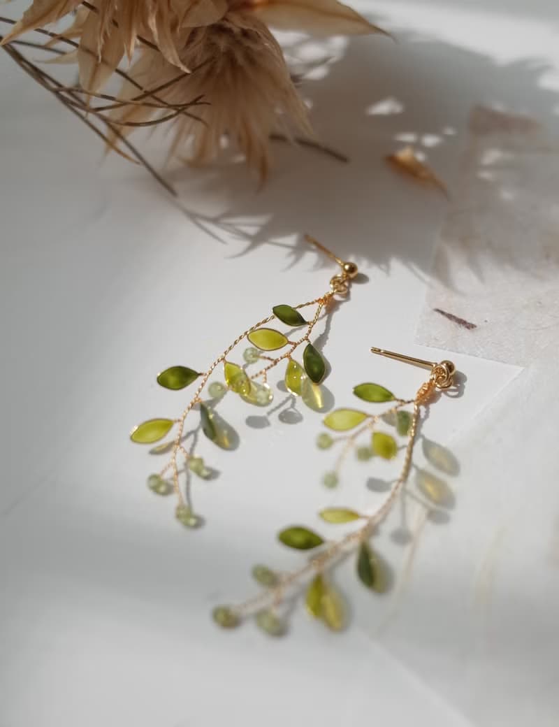 小葉枝椏 - 手工樹脂耳環婚禮