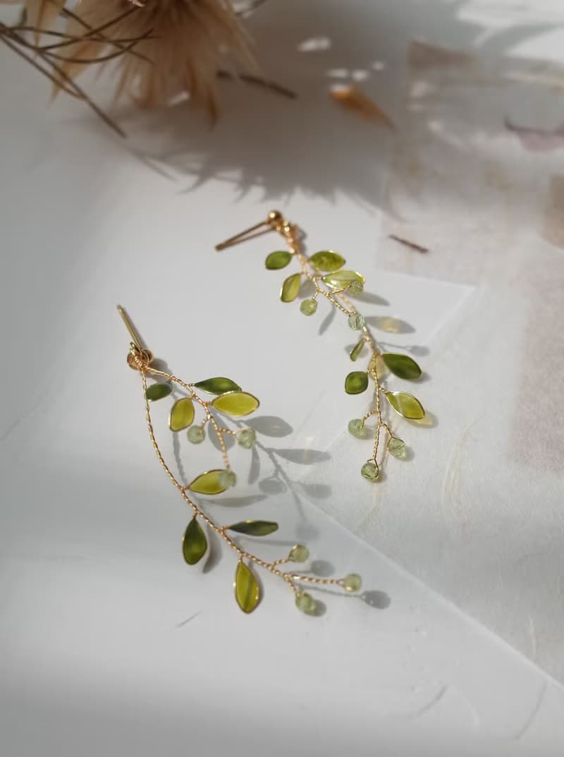 小葉枝椏 - 手工樹脂耳環婚禮