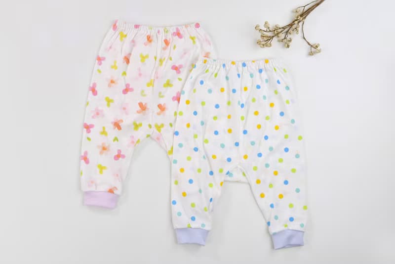 MIT純棉 寶寶長褲。專為嬰兒 新生兒設計寬褲襠-點點&花朵 3M/6M