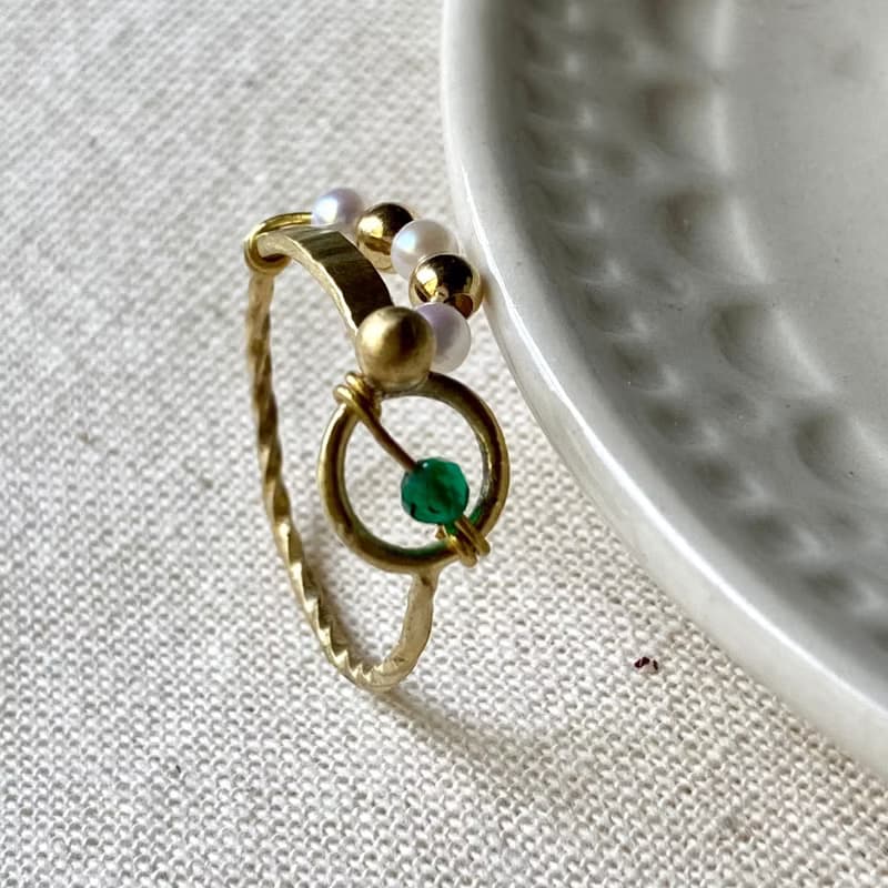 老林雜貨 | 綠瑪瑙珍珠設計戒指